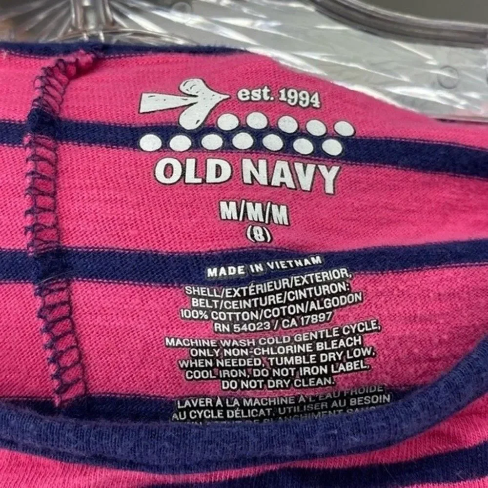 5/$25 Old Navy Blue Pink Striped Casual Cotton Dress M 8 Girls